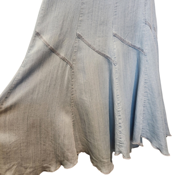 ANTHROPOLOGIE CHELSEA & THEODORE  LYOCELL CHAMBRAY MIDI SKIRT  BOHO SZ L - Picture 4 of 8
